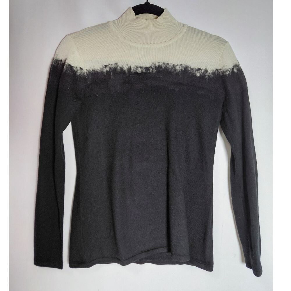 CATHERINE Wool Blend Turtleneck Sweater Gray Colorblock Knit Women Size S